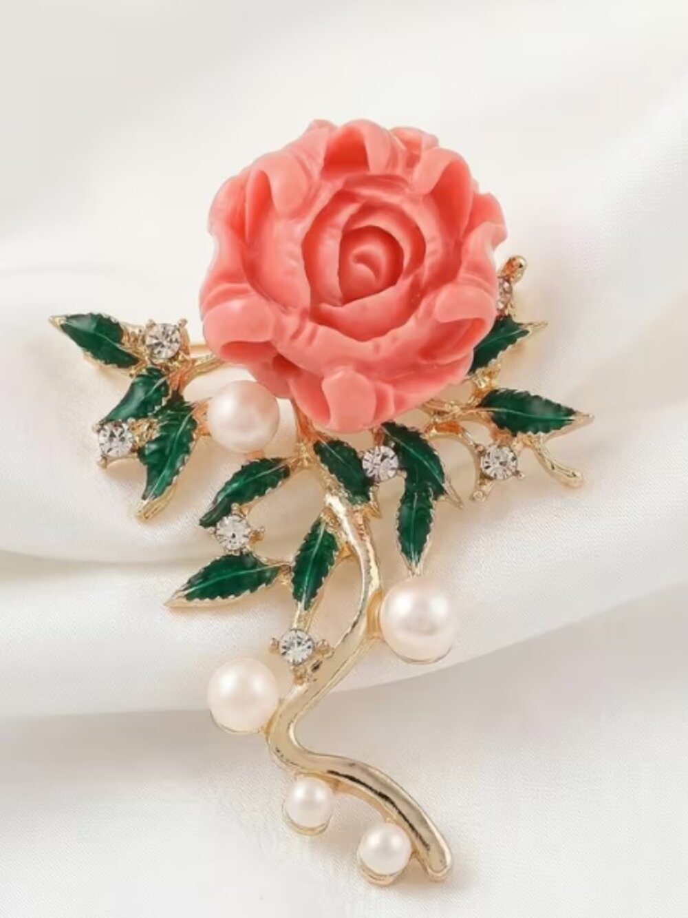 Elegant Rhinestone Faux Pearl Peony Rose Flower Vintage Style Fashion Brooch
